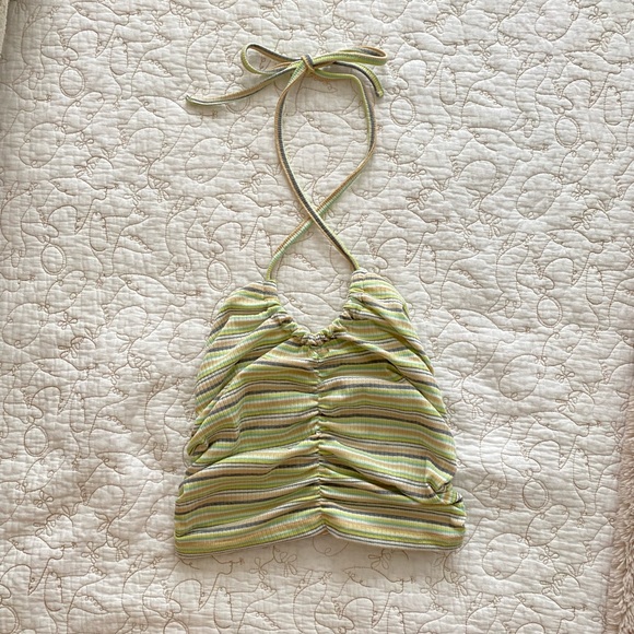 SHEIN Tops - Striped Ruched Keyhole Halter Top